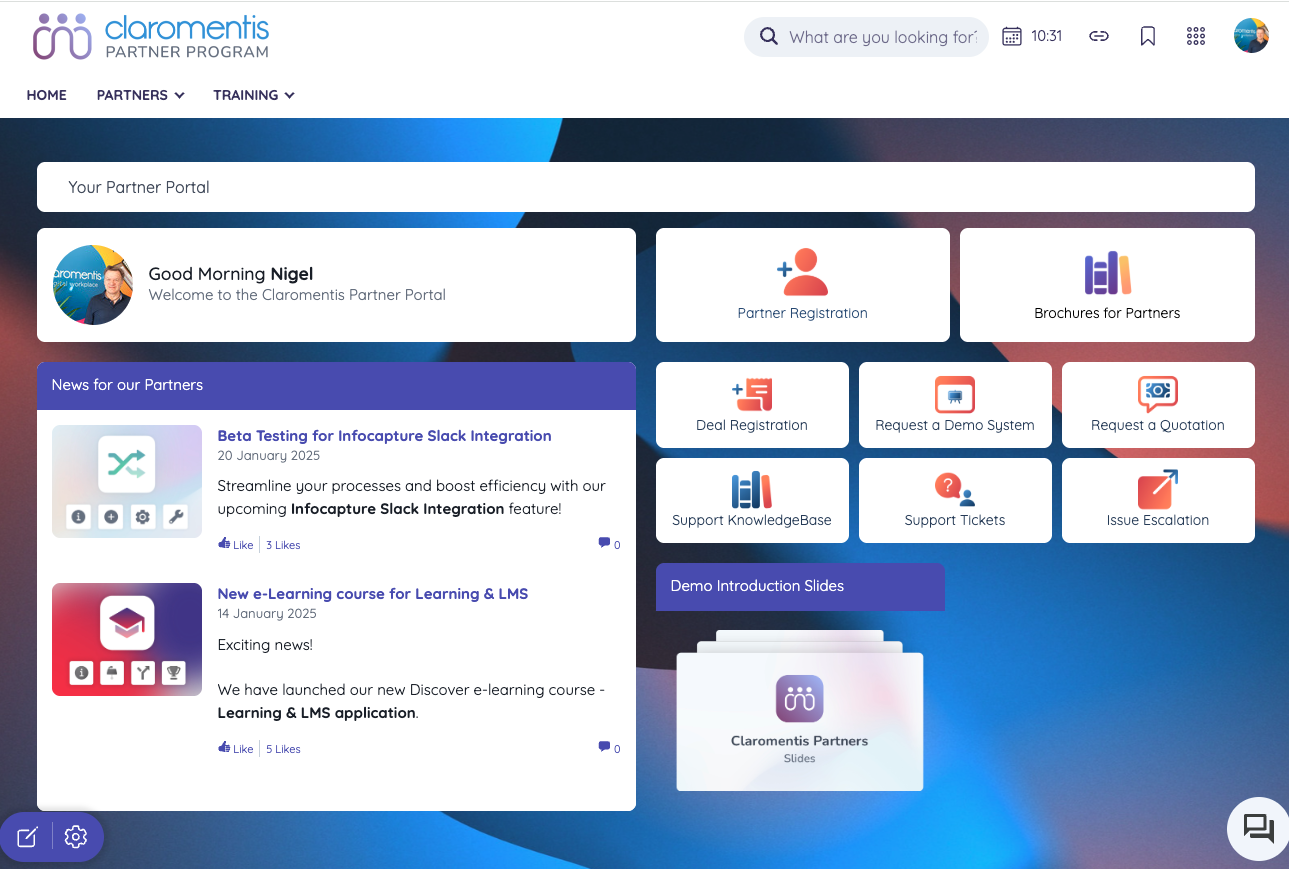 Partner portal home page