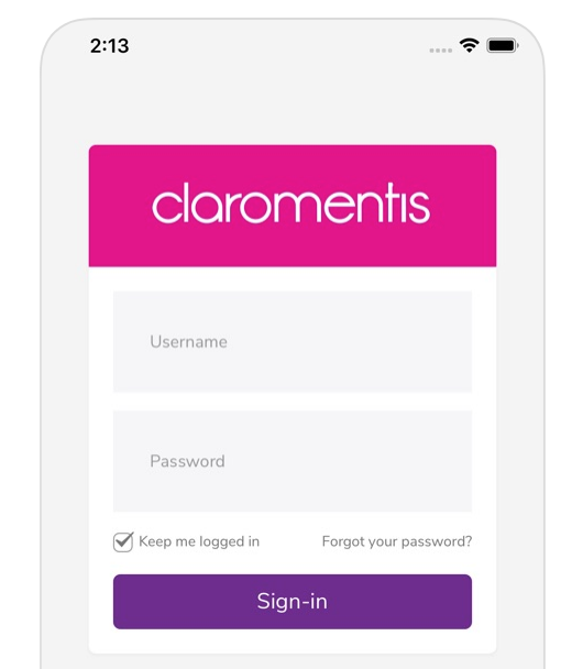 Log in screen on mobile for Claromentis. Ensuring your internal comms is effective across all devices.