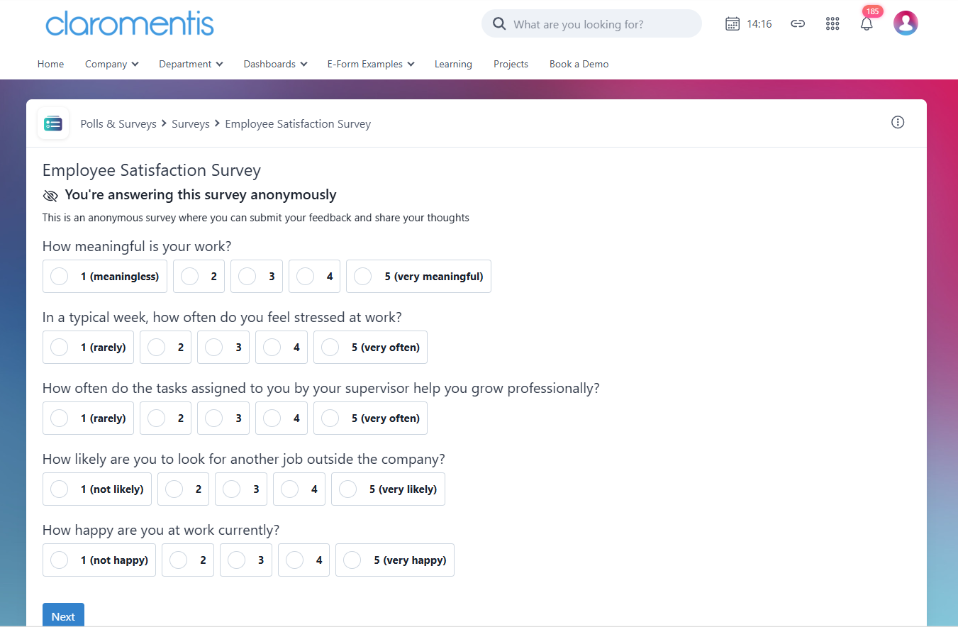 Showing polls and survey feature to help improve your employee engagement and internal comms overall